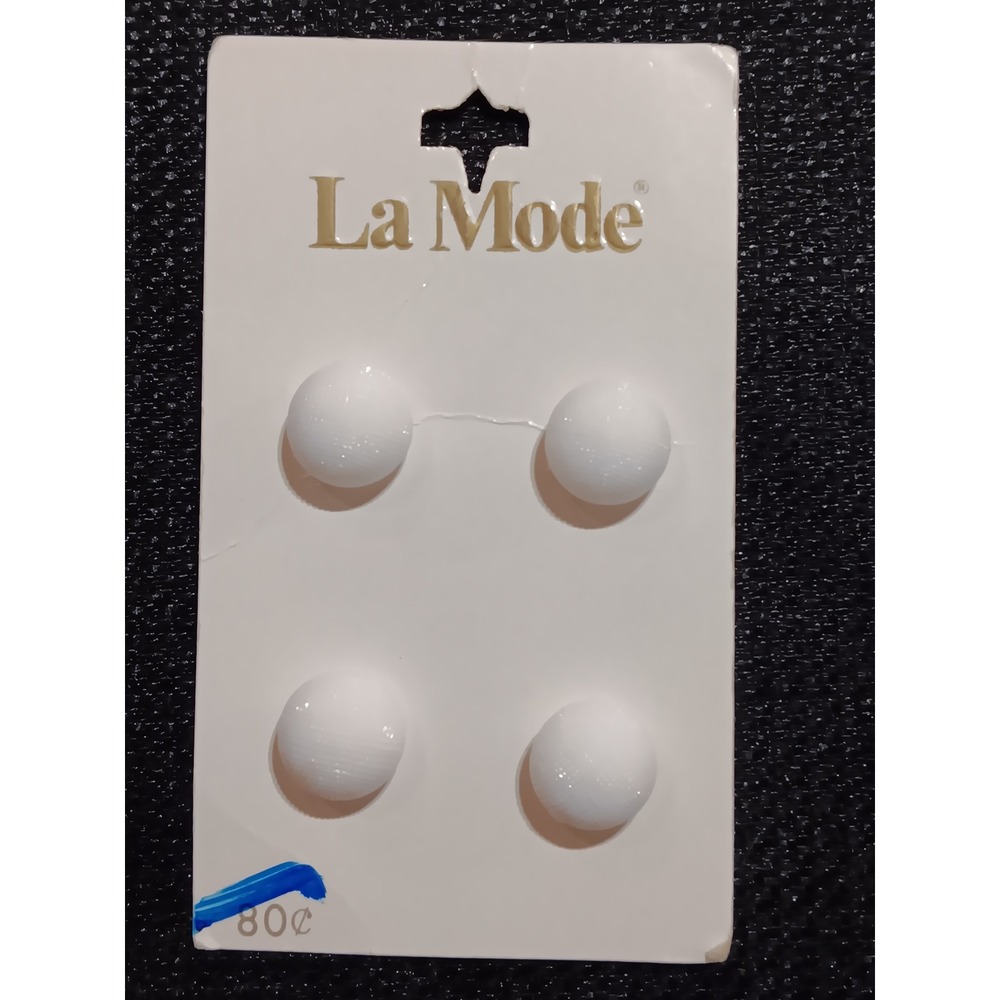 La Mode Vintage White Round Shank Buttons 18 7/16 Inch 4 Count Japan 30117‎